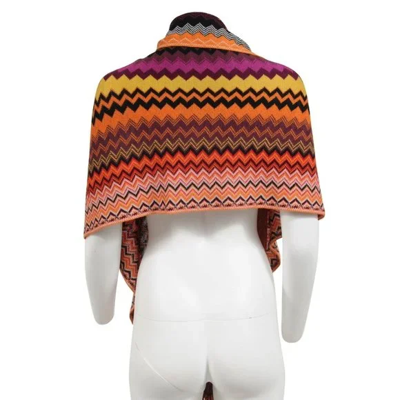 Missoni Womens Fringe Scarf Orange Purple Yellow Geometric Zigzag Wool Acrylic